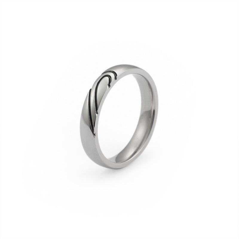 Korean Version Of Titanium Steel Ring, Love-Shaped Couple Ring, Couple Ring,