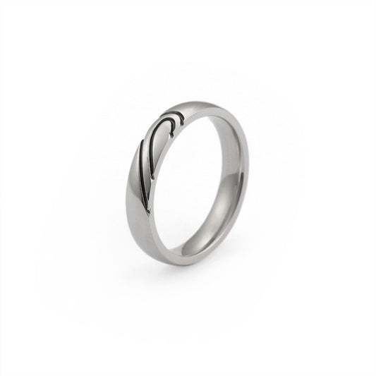 Korean Version Of Titanium Steel Ring, Love-Shaped Couple Ring, Couple Ring,