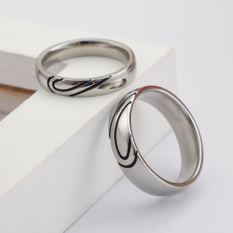 Korean Version Of Titanium Steel Ring, Love-Shaped Couple Ring, Couple Ring,