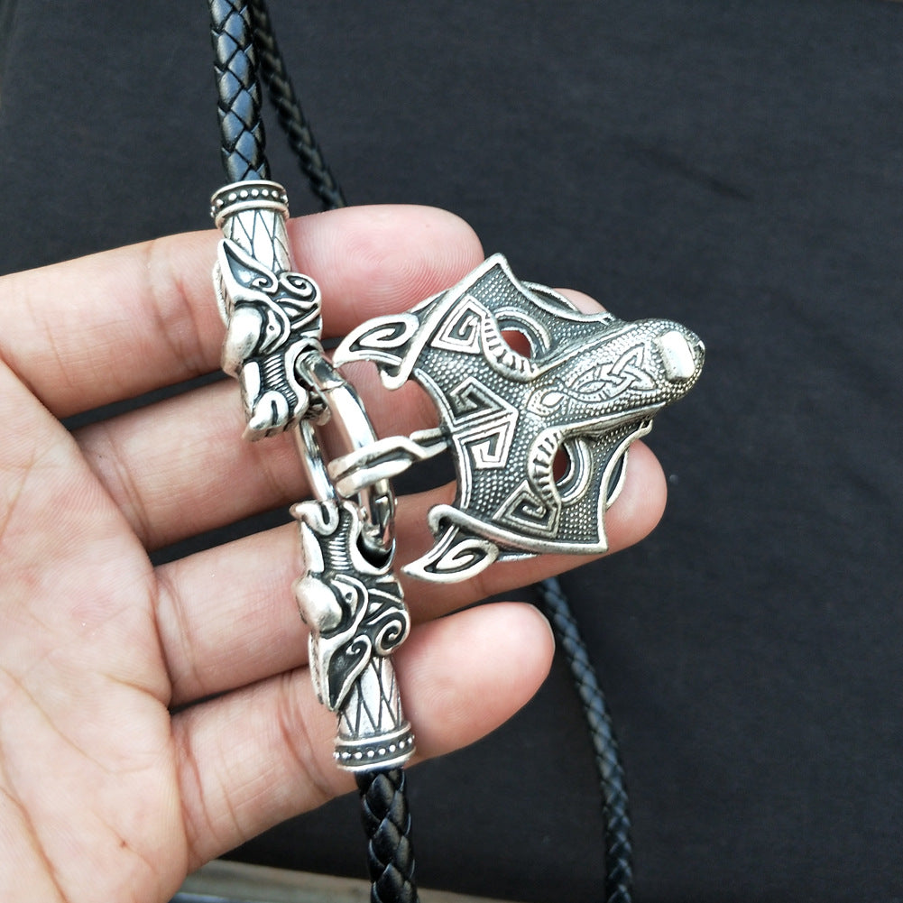 Mystical Nordic Wolf Head Necklace - Viking Metal Pendant for Men