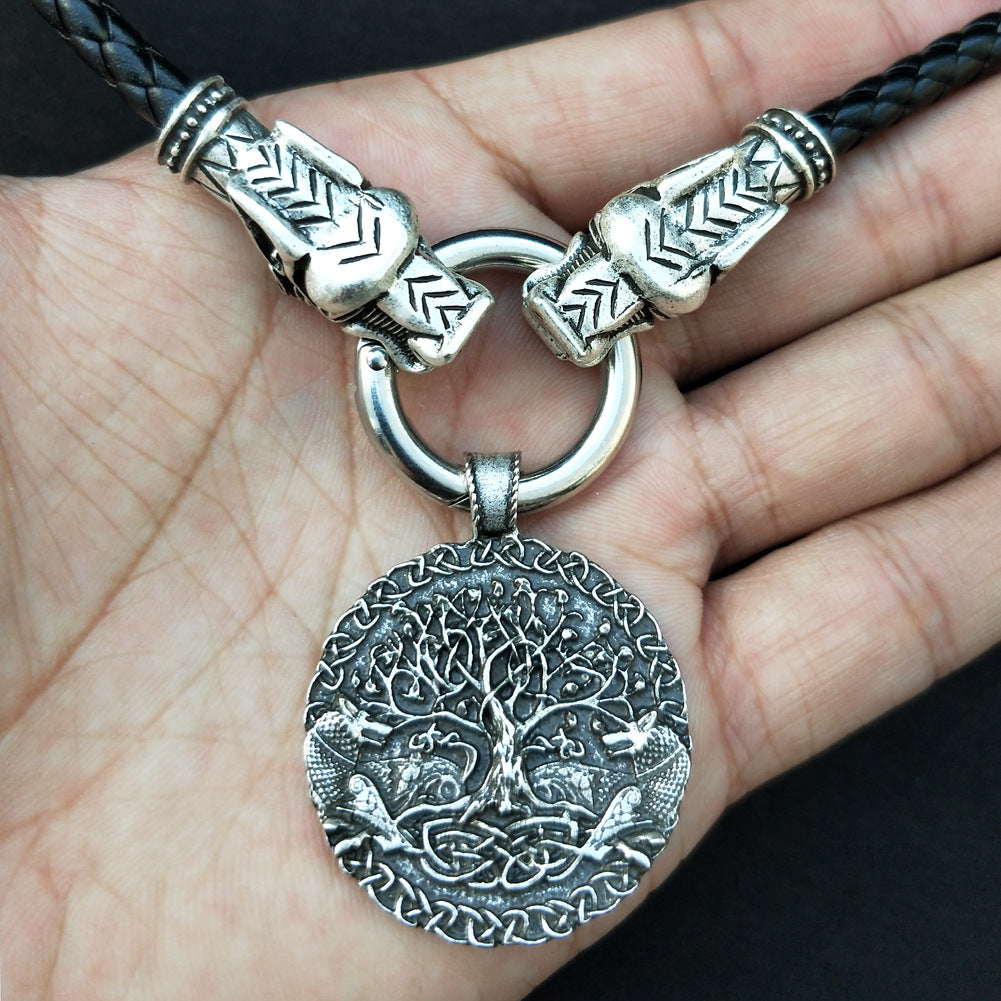 Celtic Wolf and Tree of Life Pendant Necklace - Viking Inspired Men's Jewelry