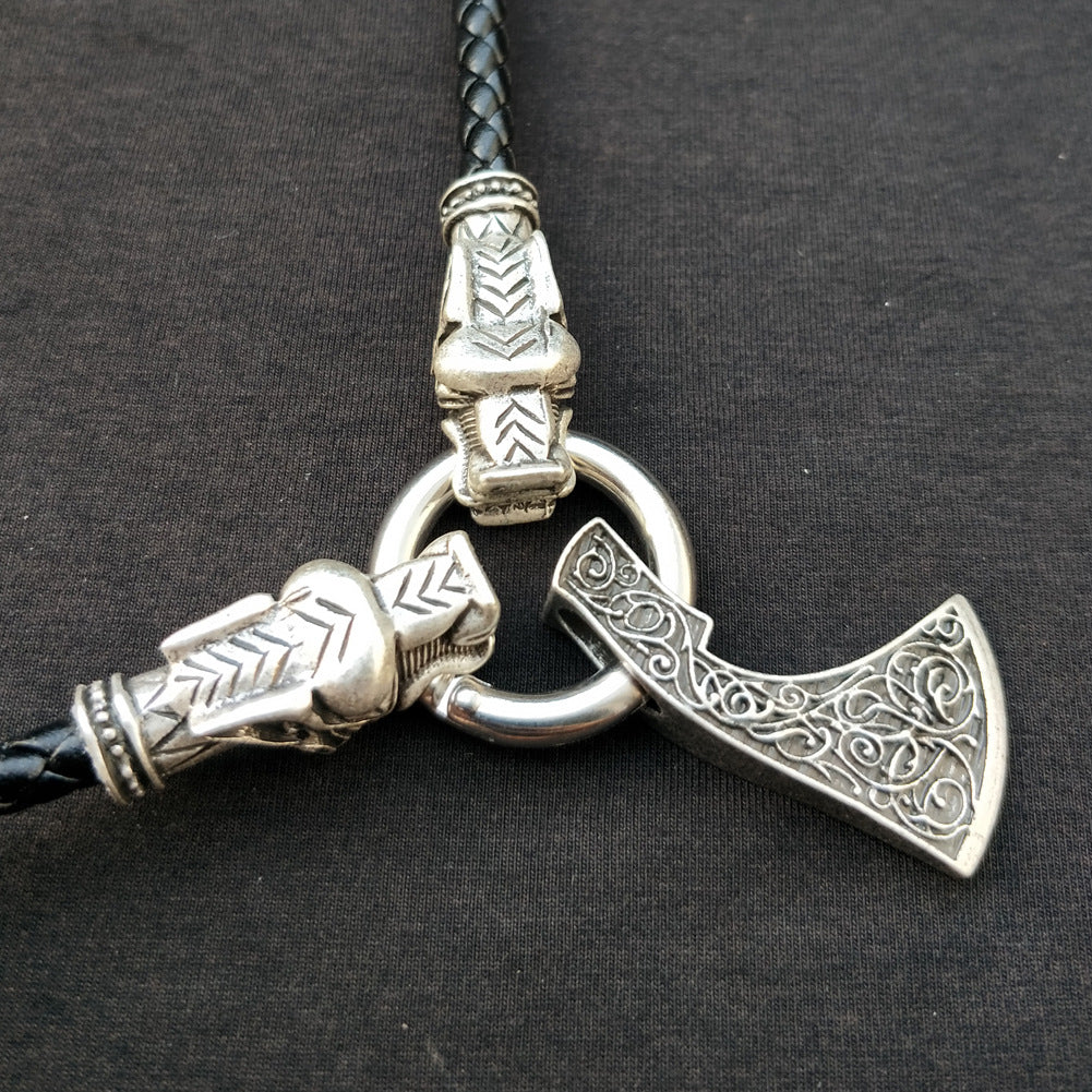 Viking Myth Totem Necklace with Slavic Axe Pendant - Men's Talisman Accessory