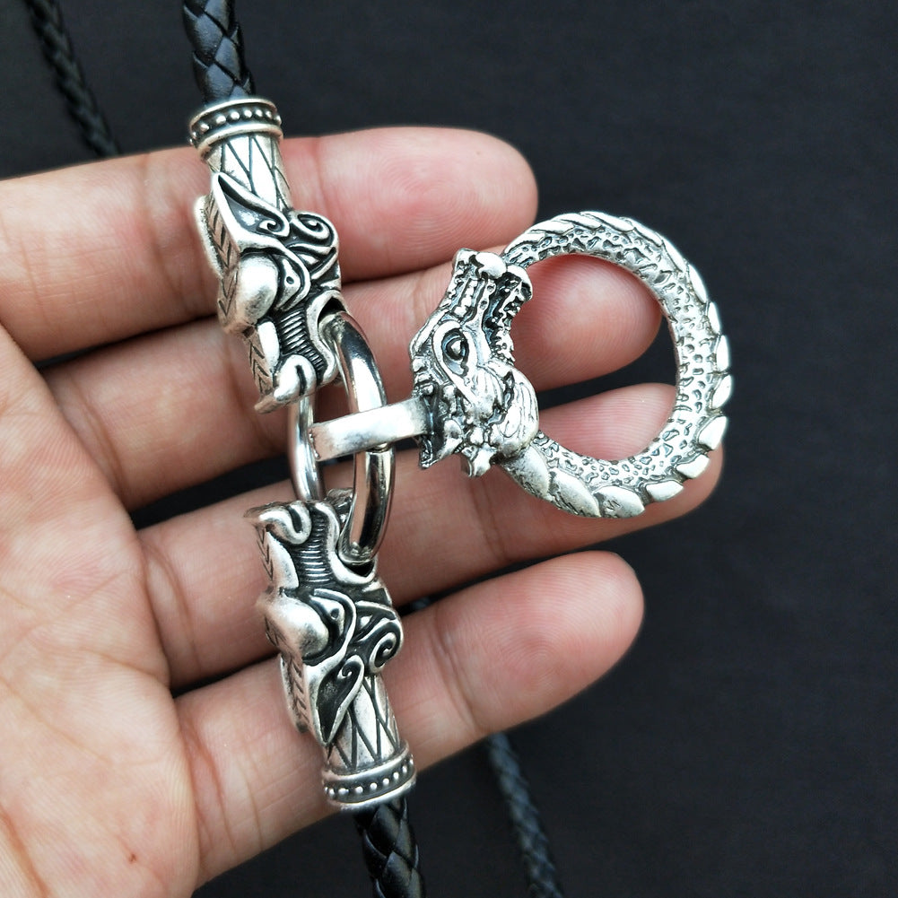 Viking Dragon Pendant Necklace with Silver-Plated Knowles Design