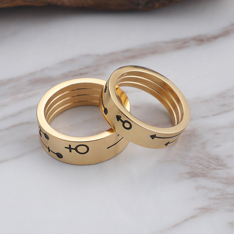 Titanium Steel Couples Ring with Male and Female Symbols - Perfect Valentine's Day Gift for Him and Her