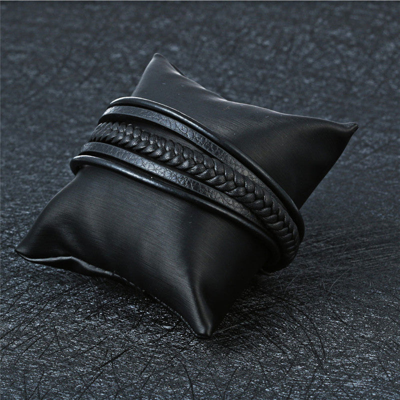 Titanium Steel Handcrafted Multi-layer Leather Bracelet for Men with Retro Magnetic Closure