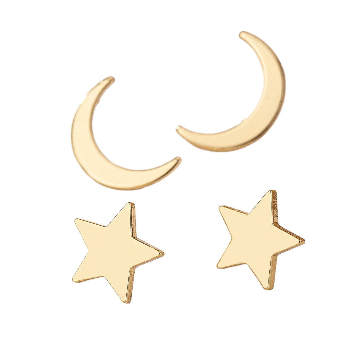 Planderful Vienna Verve Earrings Set – Minimalist Metal Star and Moon Design