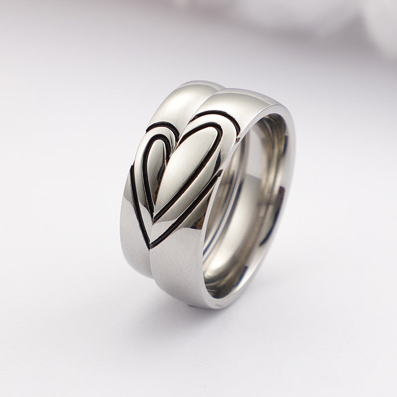 Korean Version Of Titanium Steel Ring, Love-Shaped Couple Ring, Couple Ring,
