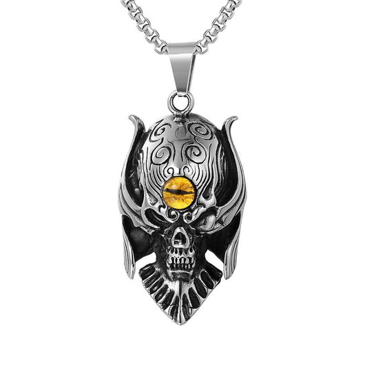 Halloween Demon Eye Aliens Skull Titanium Steel Necklace for Men