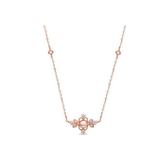Palace Style Round Shape Pink Crystal Silver Necklace