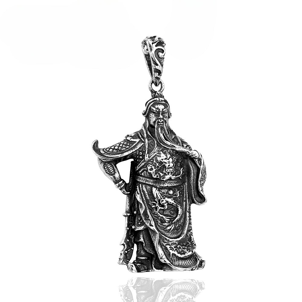 Titanium Steel Three-Dimensional Guan Gong Pendant for Men - Ethnic Style Wholesale Jewelry