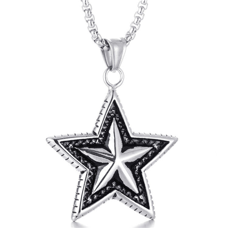 Personalized Punk Titanium Steel Star Pendant Necklace for Men - Retro Trendy European and American Style