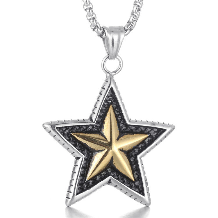 Personalized Punk Titanium Steel Star Pendant Necklace for Men - Retro Trendy European and American Style