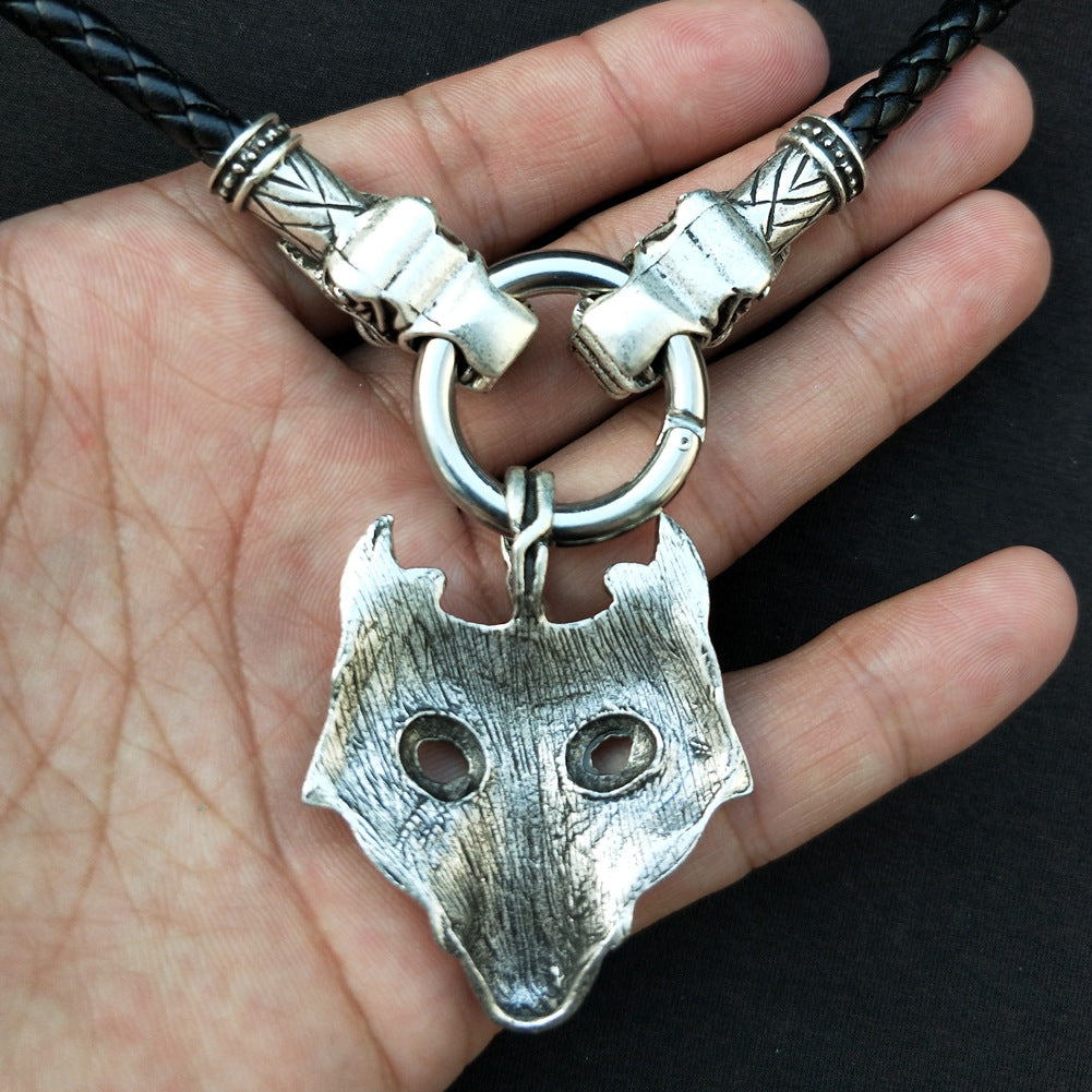 Mystical Nordic Wolf Head Necklace - Viking Metal Pendant for Men