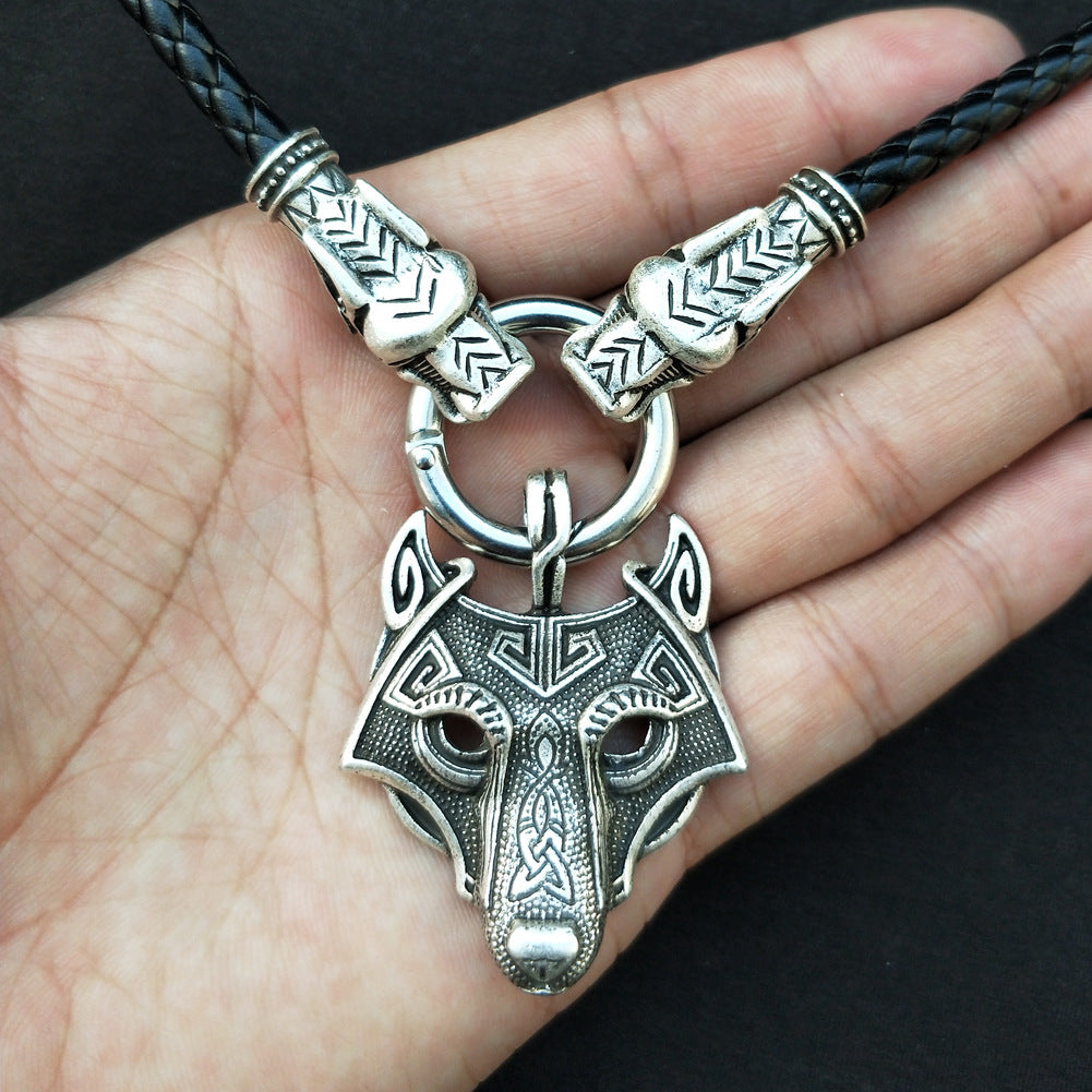 Mystical Nordic Wolf Head Necklace - Viking Metal Pendant for Men