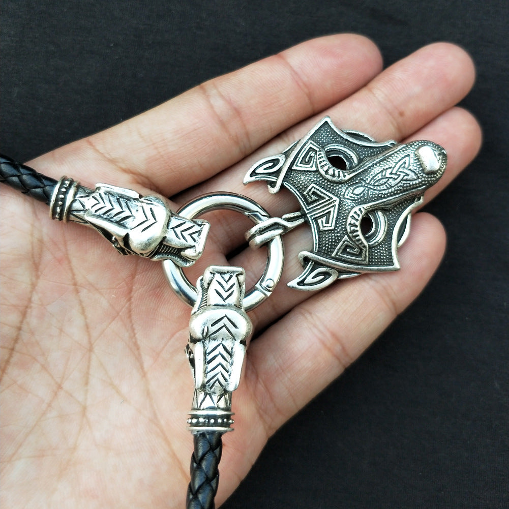 Mystical Nordic Wolf Head Necklace - Viking Metal Pendant for Men