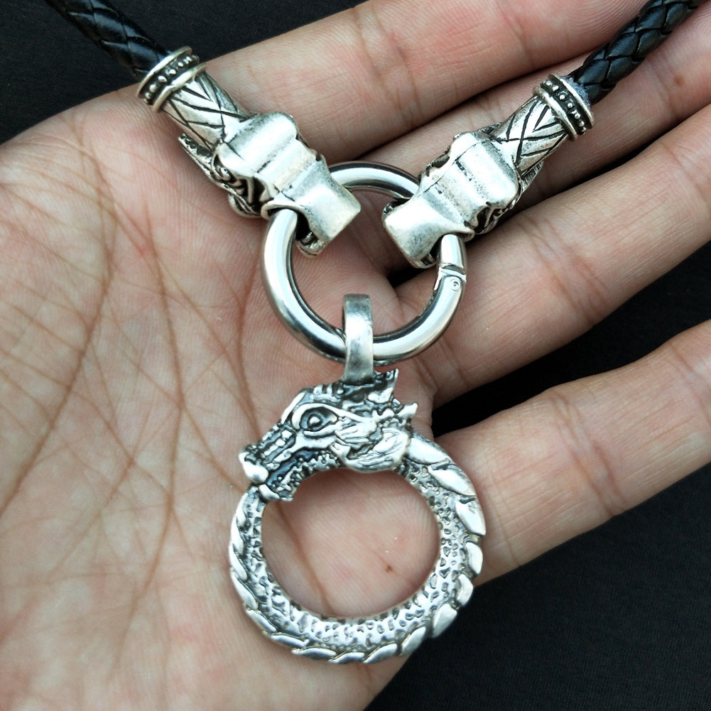 Viking Dragon Pendant Necklace with Silver-Plated Knowles Design