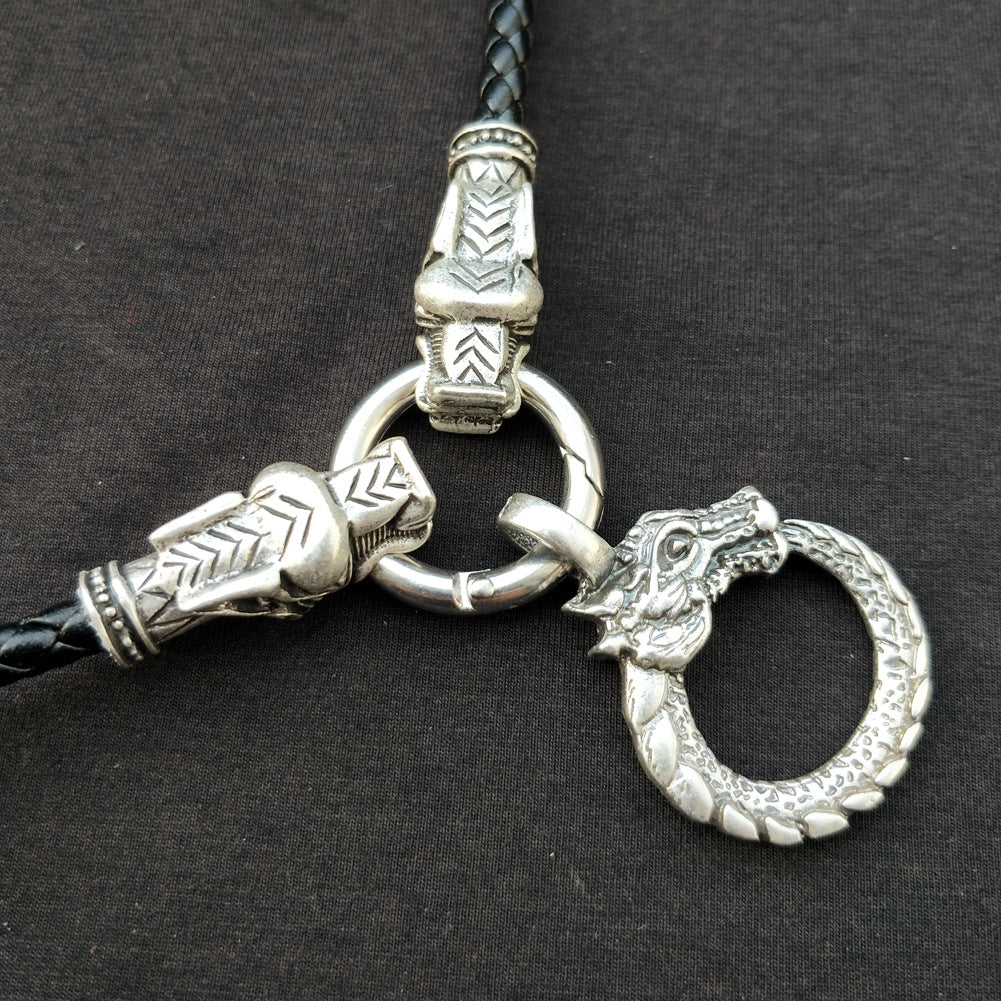 Viking Dragon Pendant Necklace with Silver-Plated Knowles Design