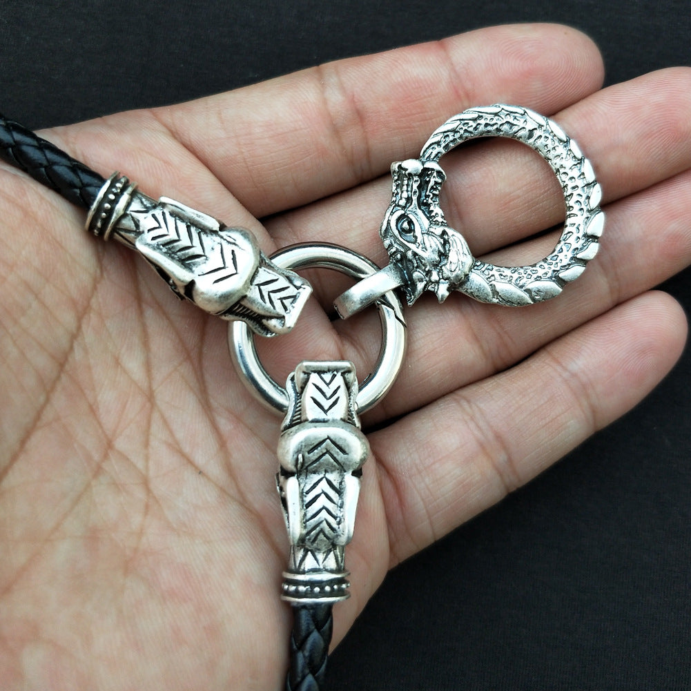 Viking Dragon Pendant Necklace with Silver-Plated Knowles Design