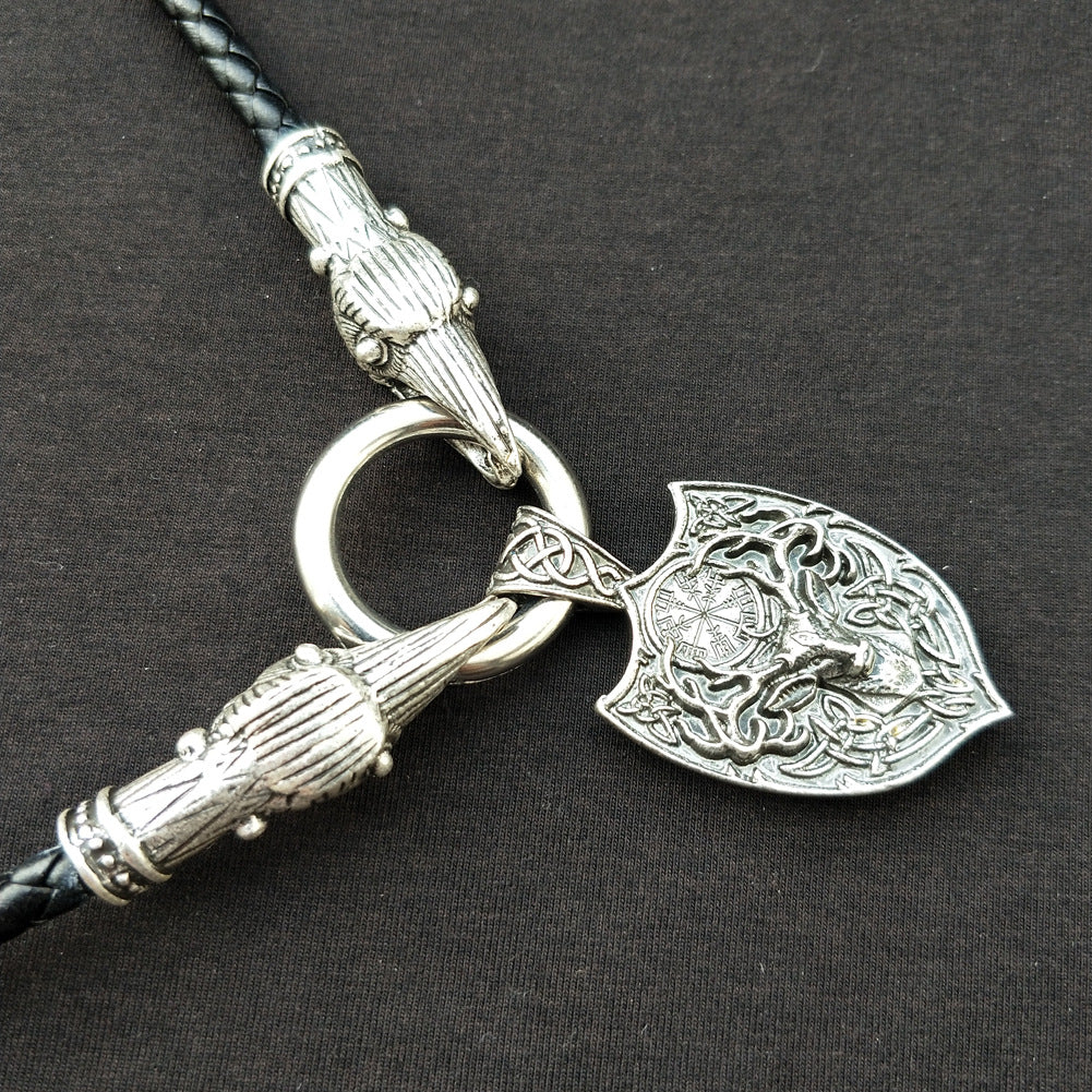 Viking Legacy Double Deer Pendant Necklace with Compass - Men's Fashion Jewelry