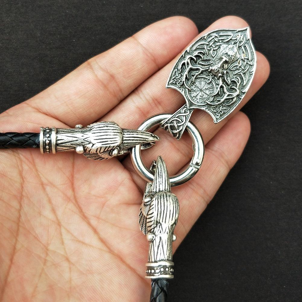 Viking Legacy Double Deer Pendant Necklace with Compass - Men's Fashion Jewelry