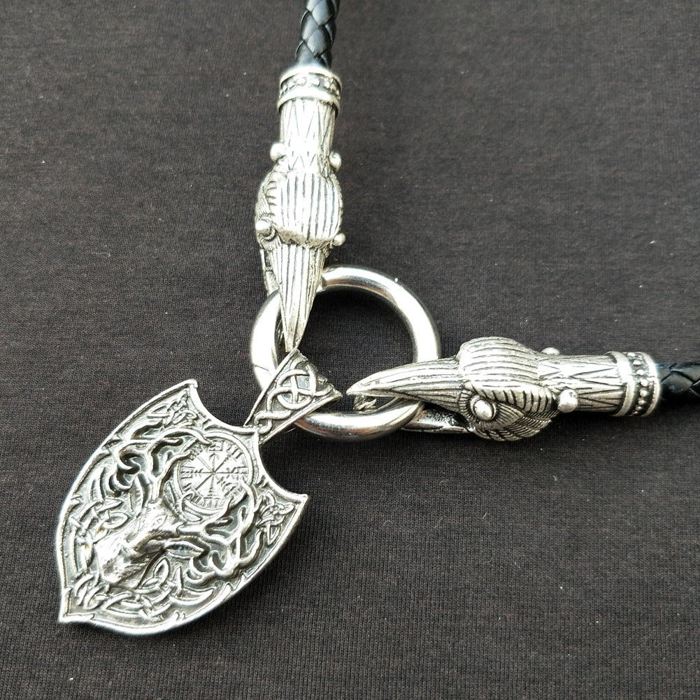 Viking Legacy Double Deer Pendant Necklace with Compass - Men's Fashion Jewelry