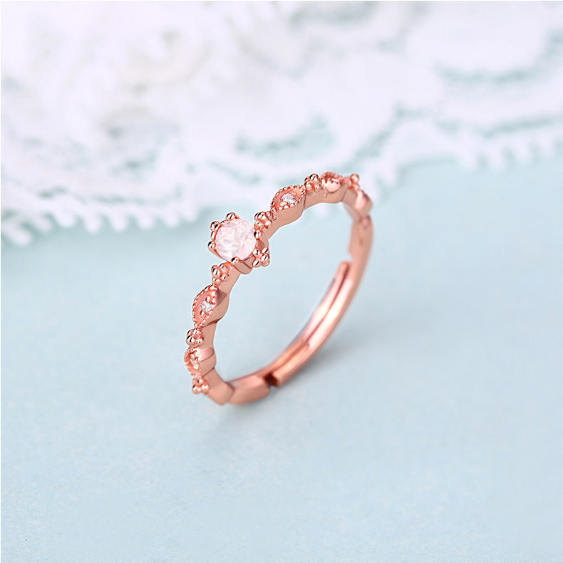 Luxury Round Cut Pink Crystal Opening Silver Ring