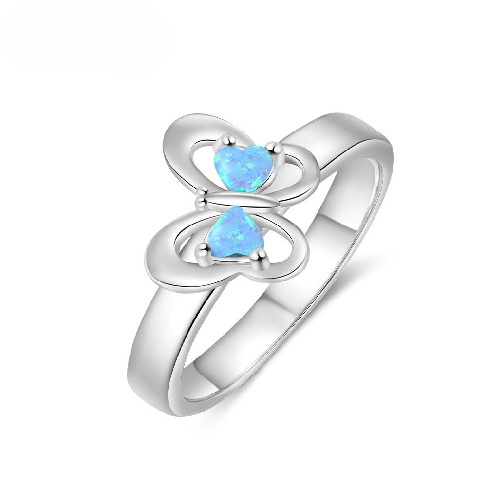 Planderful Jewelry Opal Ring Sterling Silver Butterfly