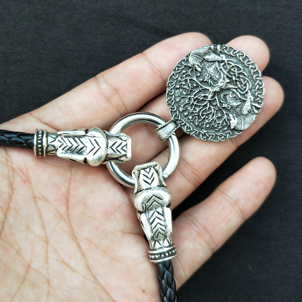 Celtic Wolf and Tree of Life Pendant Necklace - Viking Inspired Men's Jewelry