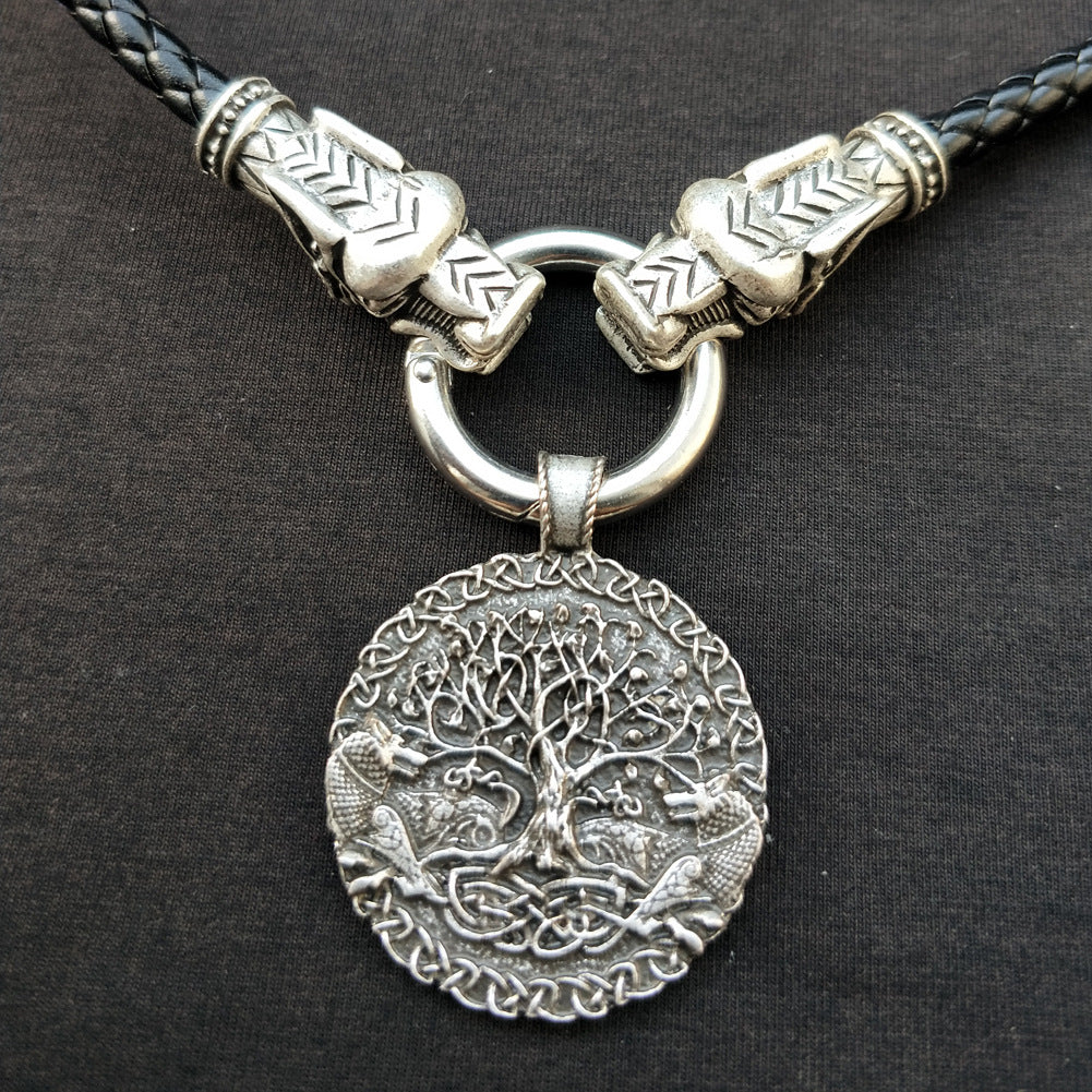 Celtic Wolf and Tree of Life Pendant Necklace - Viking Inspired Men's Jewelry
