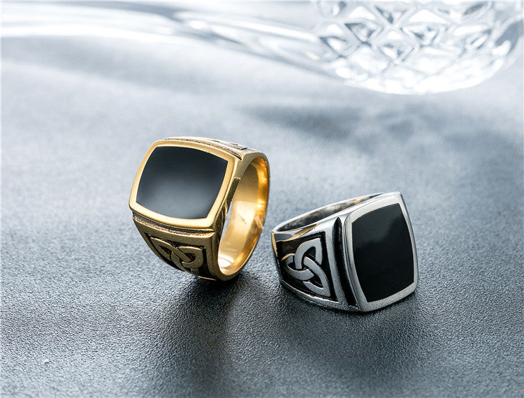 Planderful Viking Triangle Ring Black Dripping Oil Titanium Steel Unisex Punk Jewelry For Men And Women