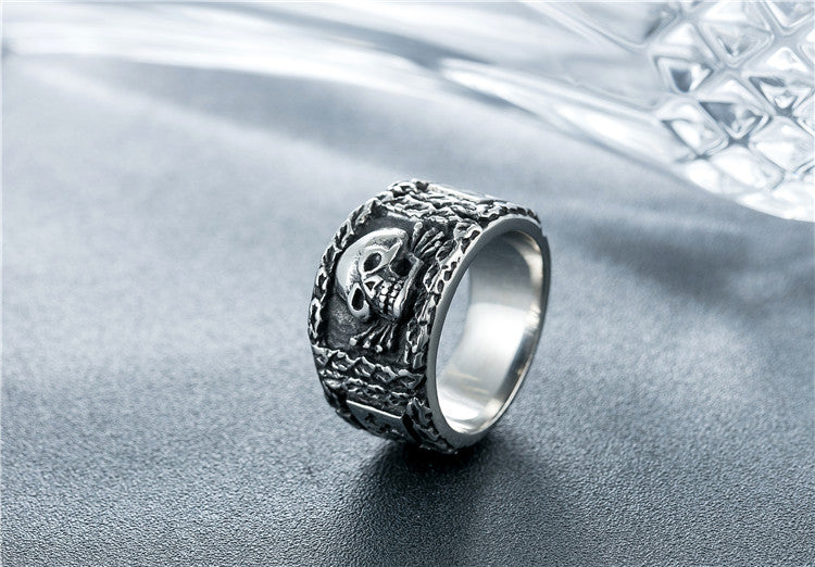 Planderful Personalized Punk Retro Skull Ring For Men Unisex Titanium Steel Bold Statement Jewelry