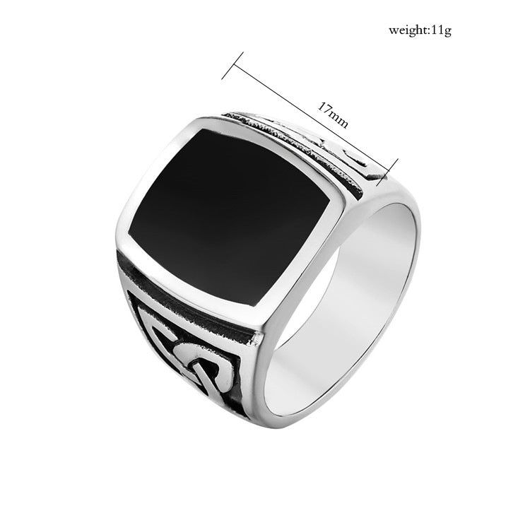 Planderful Viking Triangle Ring Black Dripping Oil Titanium Steel Unisex Punk Jewelry For Men And Women