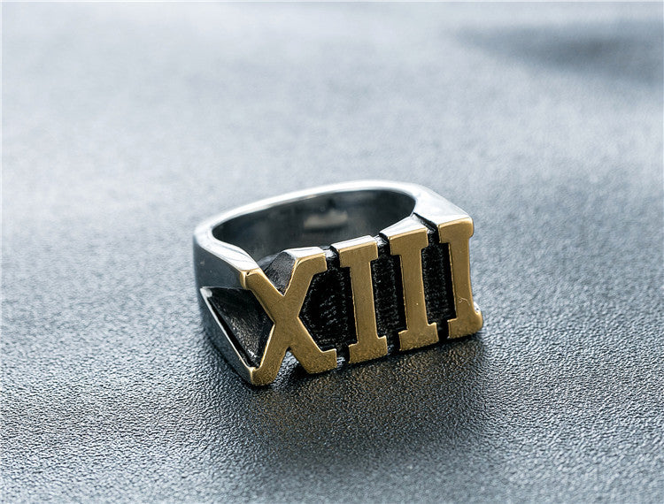 Vintage Roman Numeral Titanium Steel Men's Ring