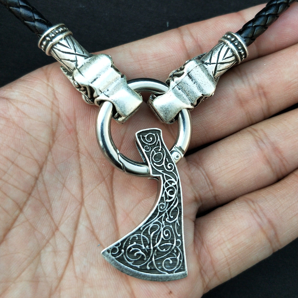 Viking Myth Totem Necklace with Slavic Axe Pendant - Men's Talisman Accessory