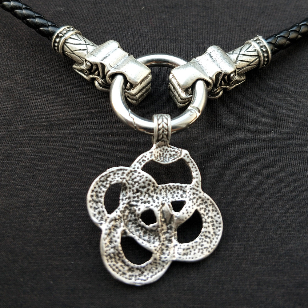 Norse Legacy Metal Viking Rune Pendant Necklace with Wolf and Snake Detail