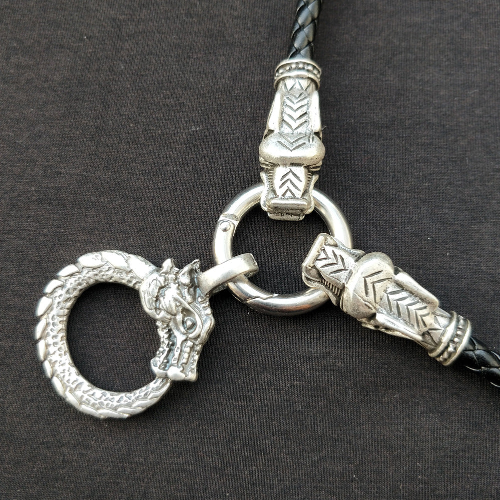 Viking Dragon Pendant Necklace with Silver-Plated Knowles Design