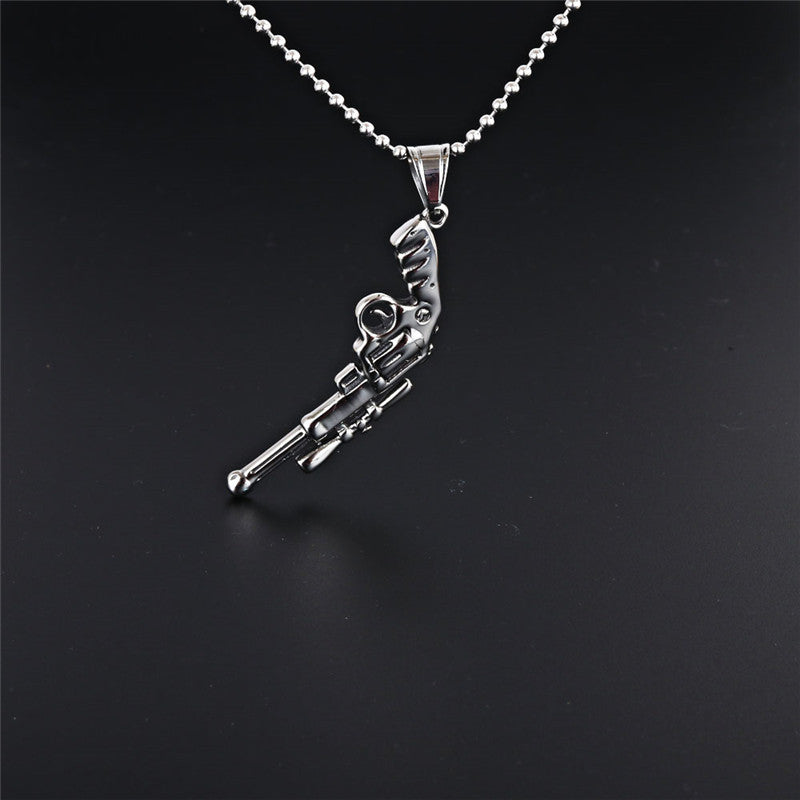 Punk Rock Titanium Steel Revolver Pendant Necklace for Men - Wholesale Stainless Steel Rifle Accessories
