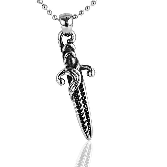Titanium Steel Black Zircon Sword Pendant Necklace - Punk Style Stainless Steel Cross Accessory for Men
