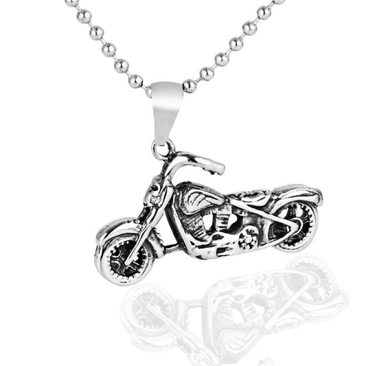 Titanium Steel Motorcycle Pendant Necklace for Men - Retro Locomotive Design by Planderful