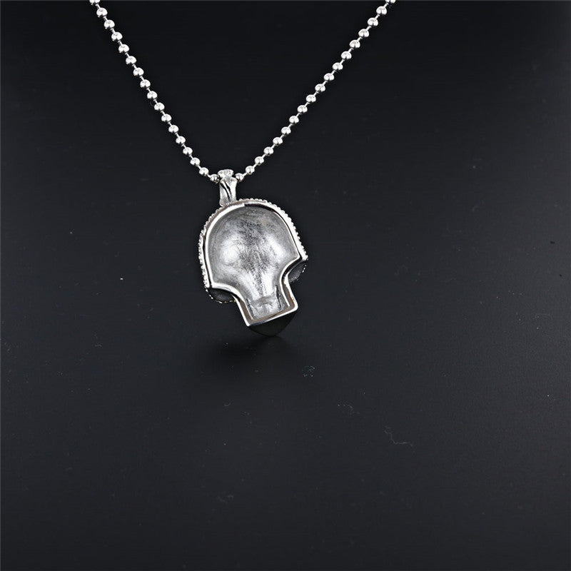 Punk Rock Skull Pendant Necklace with Zircon Set - Titanium Steel Ghost Head Accessories for Men