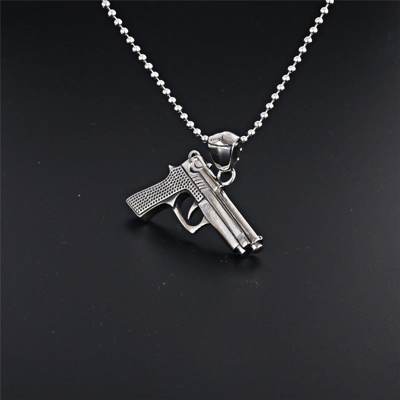 Titanium Steel Sandhawk Pistol Pendant Necklace for Men - Punk Rock Style by Planderful