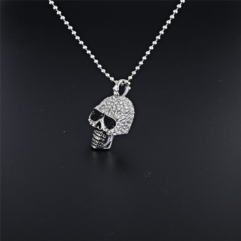 Punk Rock Skull Pendant Necklace with Zircon Set - Titanium Steel Ghost Head Accessories for Men