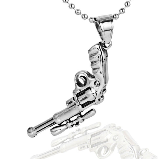Punk Rock Titanium Steel Revolver Pendant Necklace for Men - Wholesale Stainless Steel Rifle Accessories
