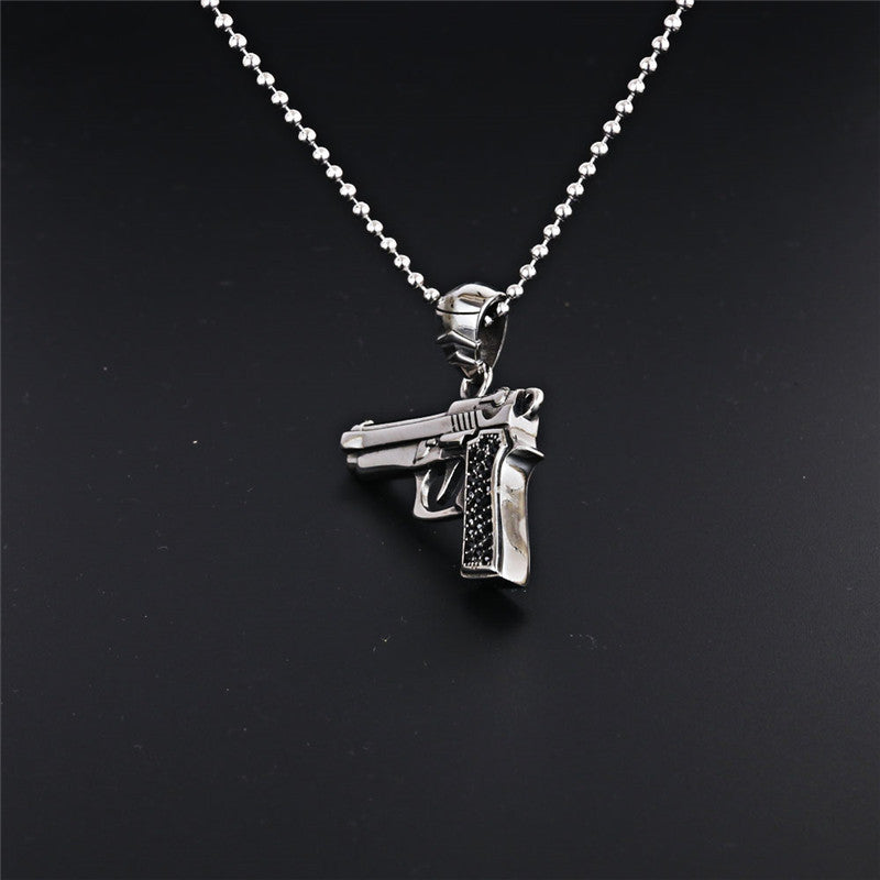 Titanium Steel Sandhawk Pistol Pendant Necklace for Men - Punk Rock Style by Planderful