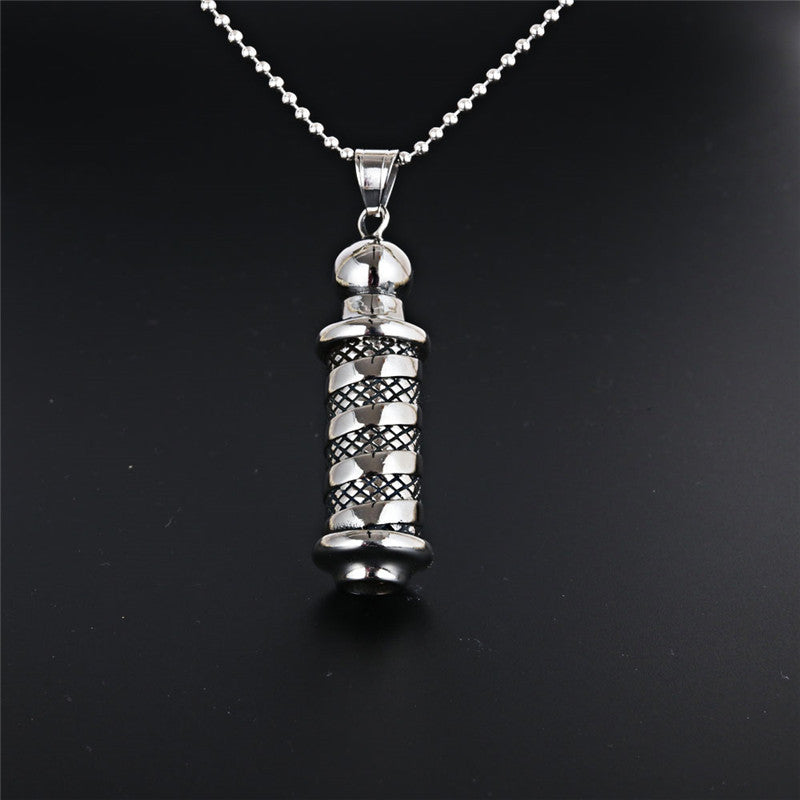 Retro Titanium Steel Column Pendant Necklace for Men and Women with Black Zircon - Wholesale Jewelry