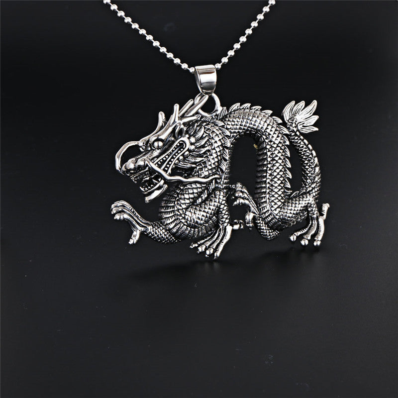 Titanium Steel Dragon Pendant Necklace for Men - Oversized Dominant Zodiac Jewelry in European and American Style