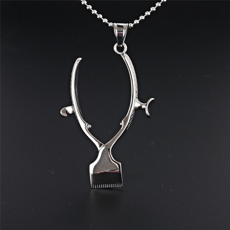 Men's Titanium Steel Scissors Pendant Necklace - Creative Haircut Shovel Design for a Stylish Look
