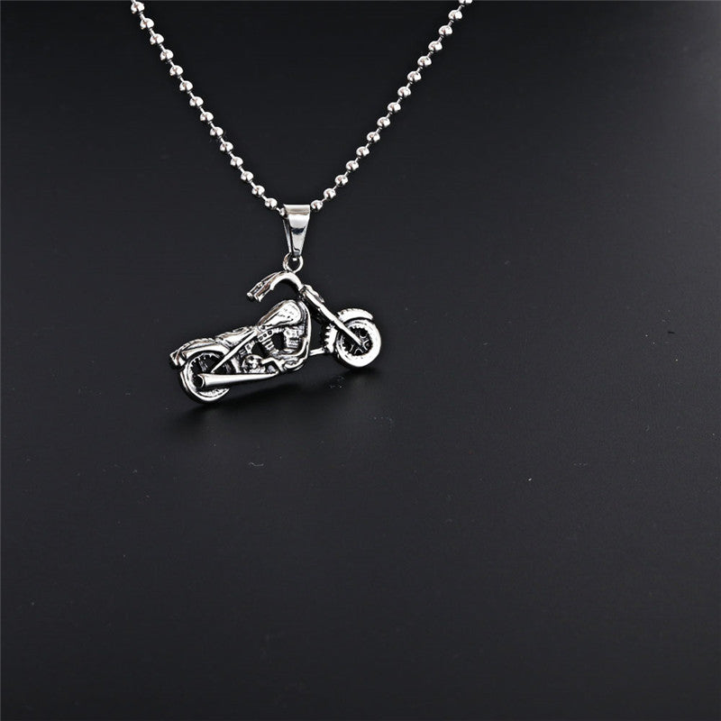Titanium Steel Motorcycle Pendant Necklace for Men - Retro Locomotive Design by Planderful
