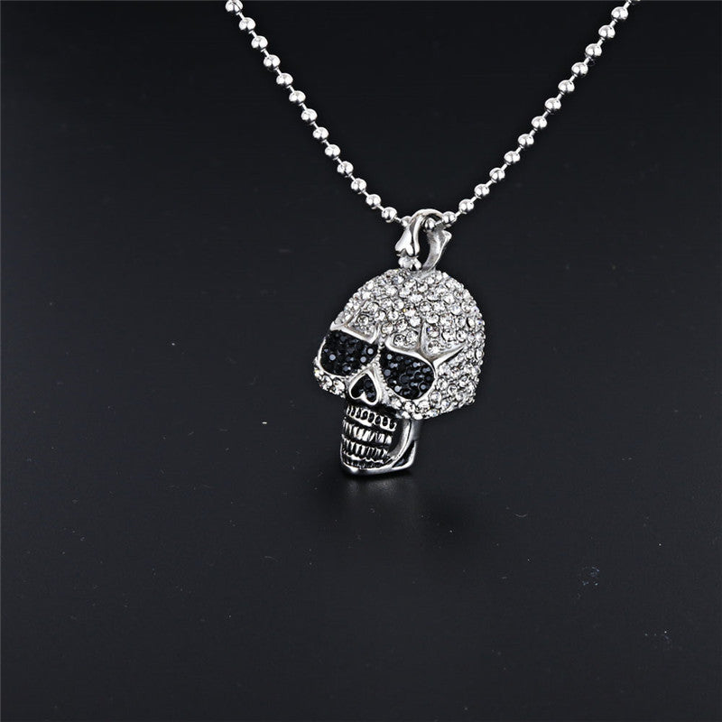 Punk Rock Skull Pendant Necklace with Zircon Set - Titanium Steel Ghost Head Accessories for Men