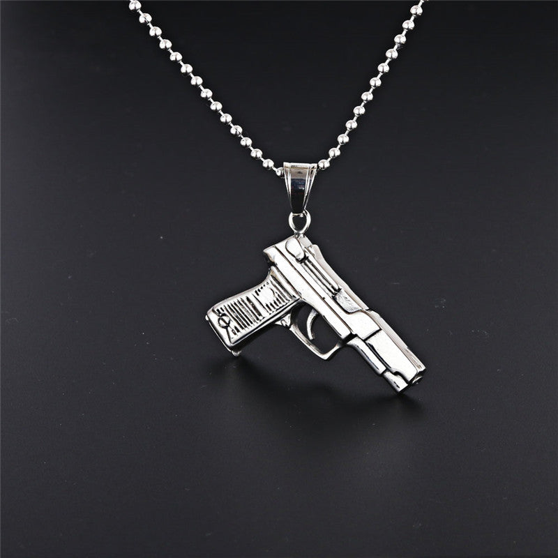 Titanium Steel Retro Punk Pistol Pendant Necklace for Men - Personalized Rock Accessories